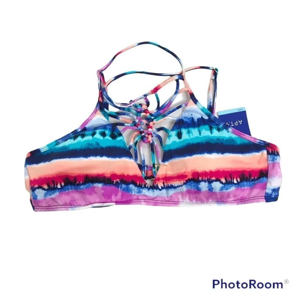 Apt 9 multicolored tie die striped bikini top size L nwt - Picture 3 of 6